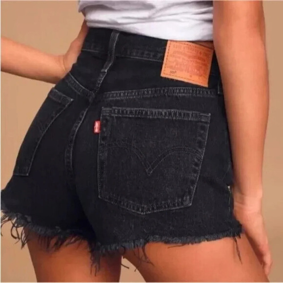 LEVI’S Premium 501 Distressed Cutoff Black Summer Rigid Denim Shorts - Picture 1 of 13